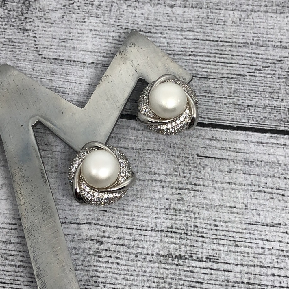Sterling silver 925 POST ONLY genuine culctured pearl glam statement earrings.